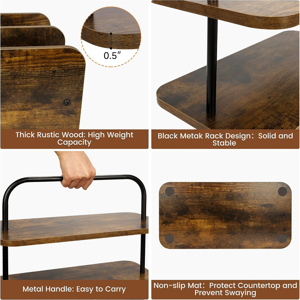 3-Tier Rustic Wood Cupcake Stand with Metal Handles, Farmhouse Style Display for 50 Mini Cupcakes