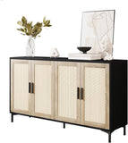 Buffet Cabinet with Storage, 48" Rattan Sideboard with Adjustable Shelves