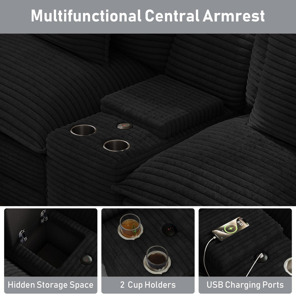 143" Oversized U-Shaped Cloud Sectional Sofa, Black