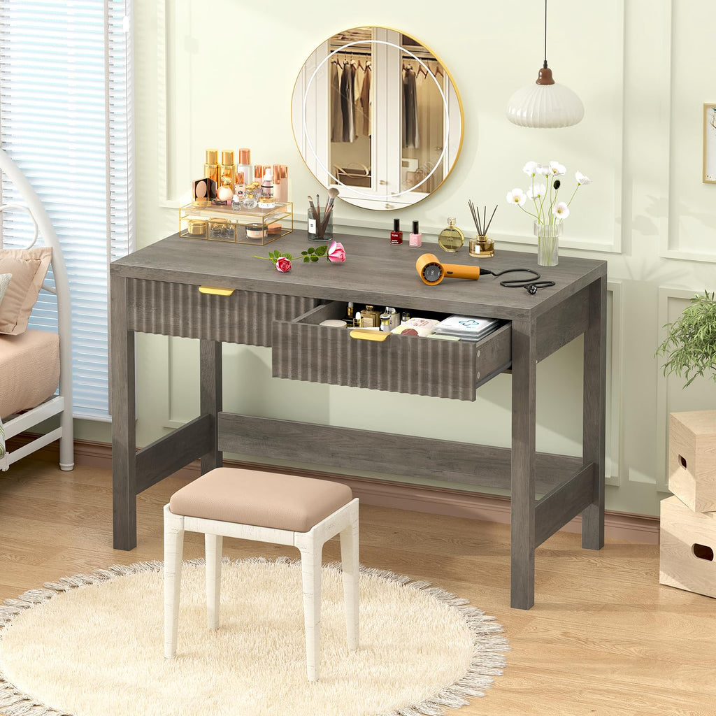 39 Inch Small Fluted Computer Desk with 2 Drawers