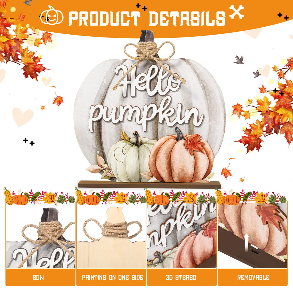 Fall Decoration Wooden Grey Pumpkins Decor Fall Hello Pumpkin Sign
