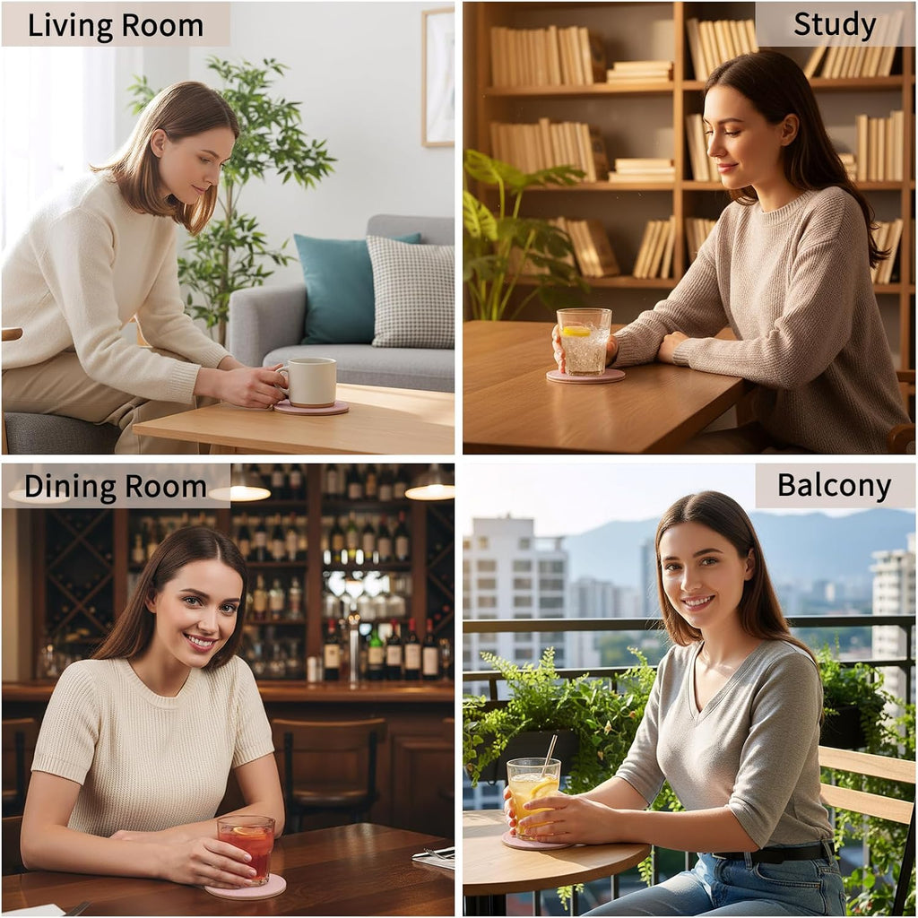 Coasters with Holder - 3.9-Inch Drink Coasters(Brown) - Set of 6