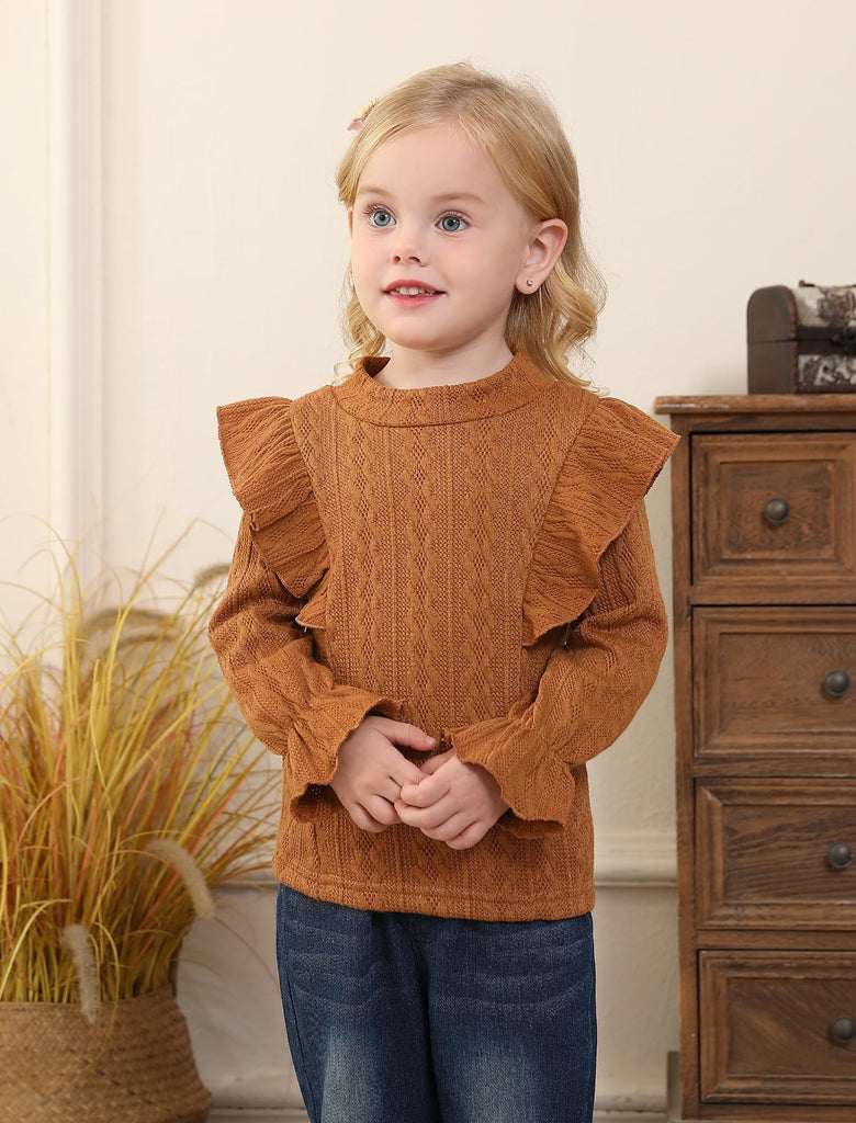 Toddler Girl Clothes Long Sleeve Ruffle Top Flare Jeans Pants Set