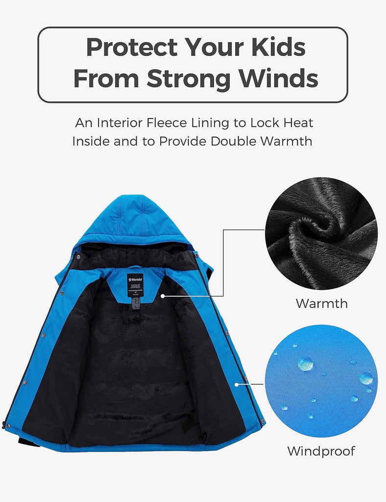 Boys Puffy Winter Coats Fleece-Lined Snow Jackets Removable Hood