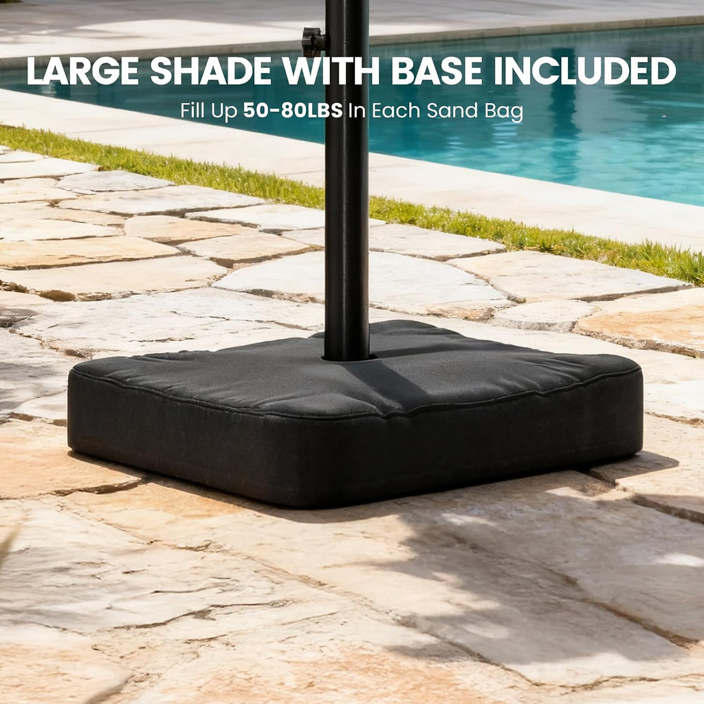 10FT Patio Umbrella with Base, Cantilever Offset Outdoor Umbrella with 360° Rotation, Infinite Tilt