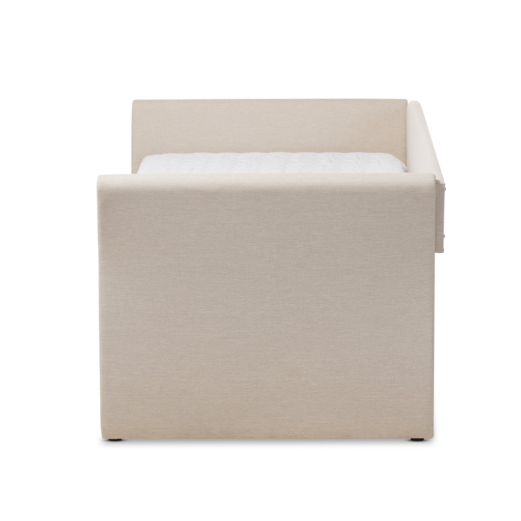 Camino Modern and Contemporary Beige Fabric Upholstered Daybed with Guest Trundle Bed