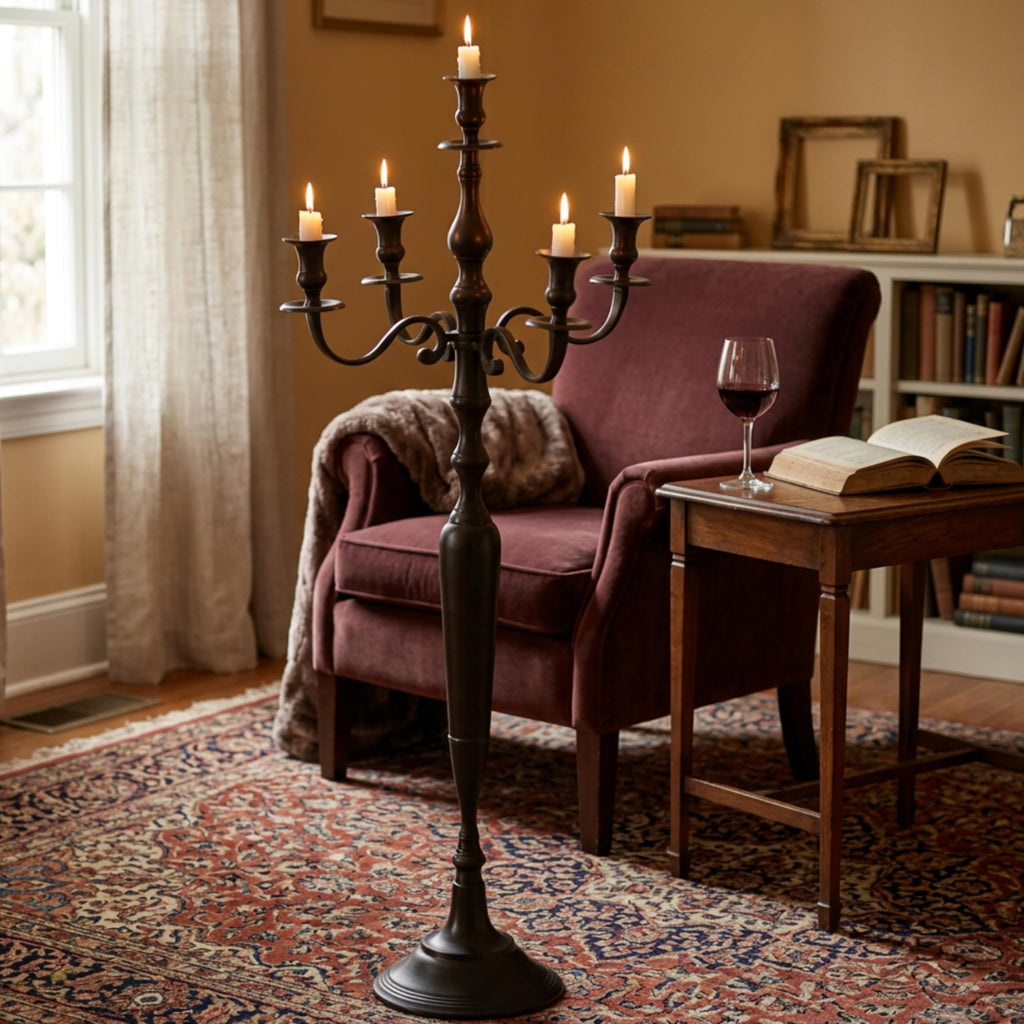 Black Floor Candelabra, 41.25" Tall Standing Candle Holder