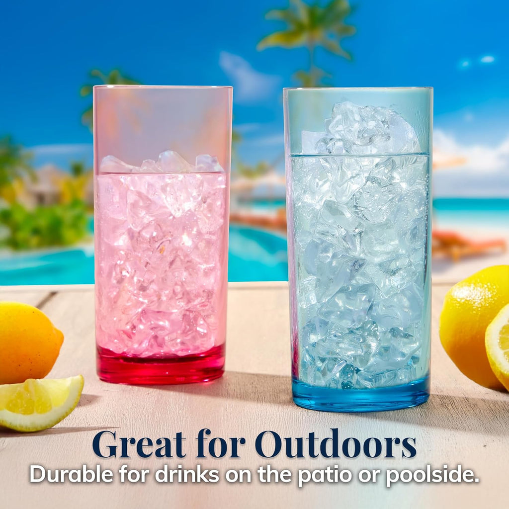 Classic Plastic Reusable Drinking Glasses (Set of 6) 16oz Water Cups Assorted Colors | BPA-Free Tumblers, Made in USA