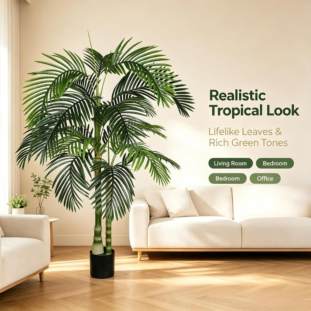 6FT Artificial Palm Tree with Black Pot, Faux Tropical Plant