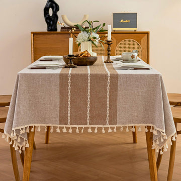 Waterproof Outdoor Rectangular Tablecloth, Khaki Stripe, 55 x 86 Inch