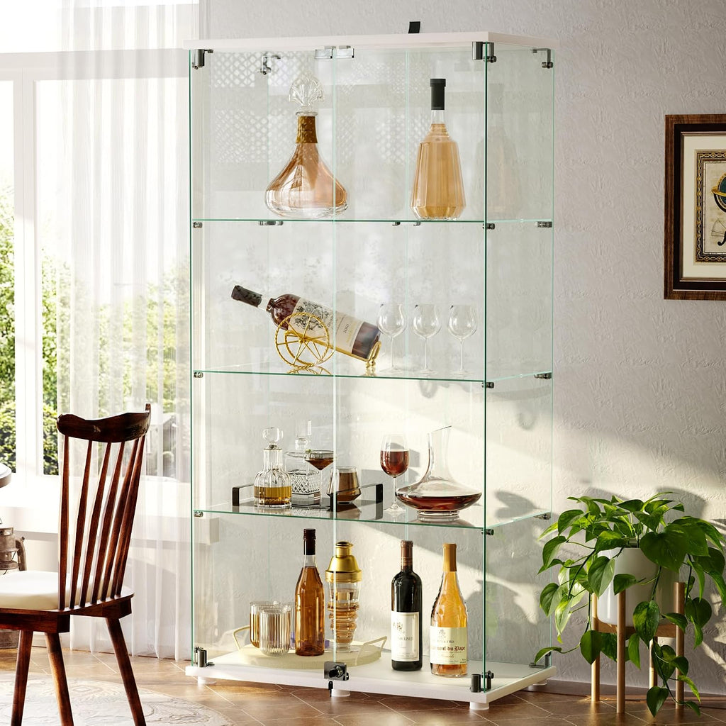 4-Tier Glass Display Cabinet with Lock, Clear Curio Cabinet with Double Glass Doors, for Collectibles, Figures