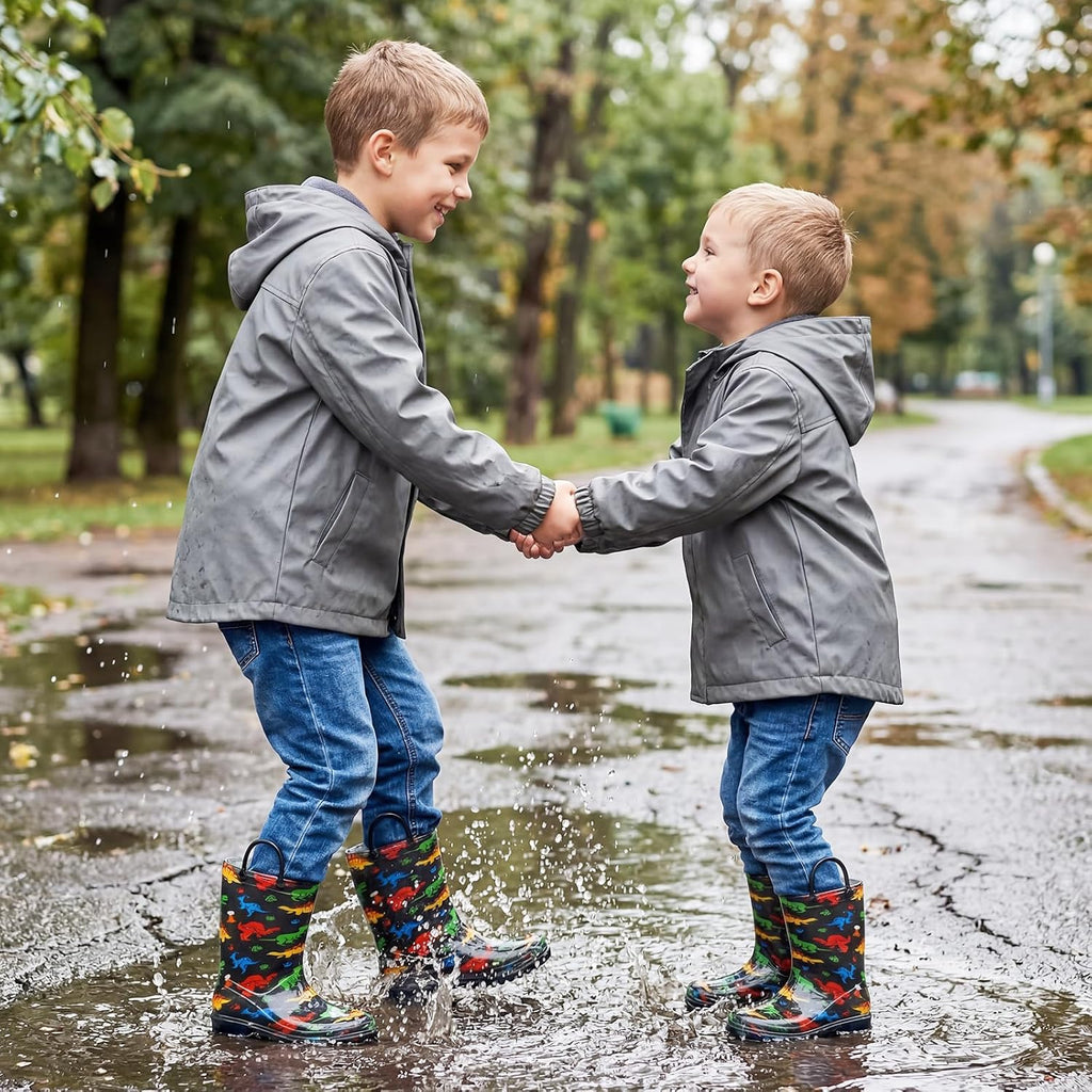 Kids Rain Boots for Boys Rain Boots Dinosaur Shark Rainboots Toddler Boy Waterproof Lightweight Easy-On Handles