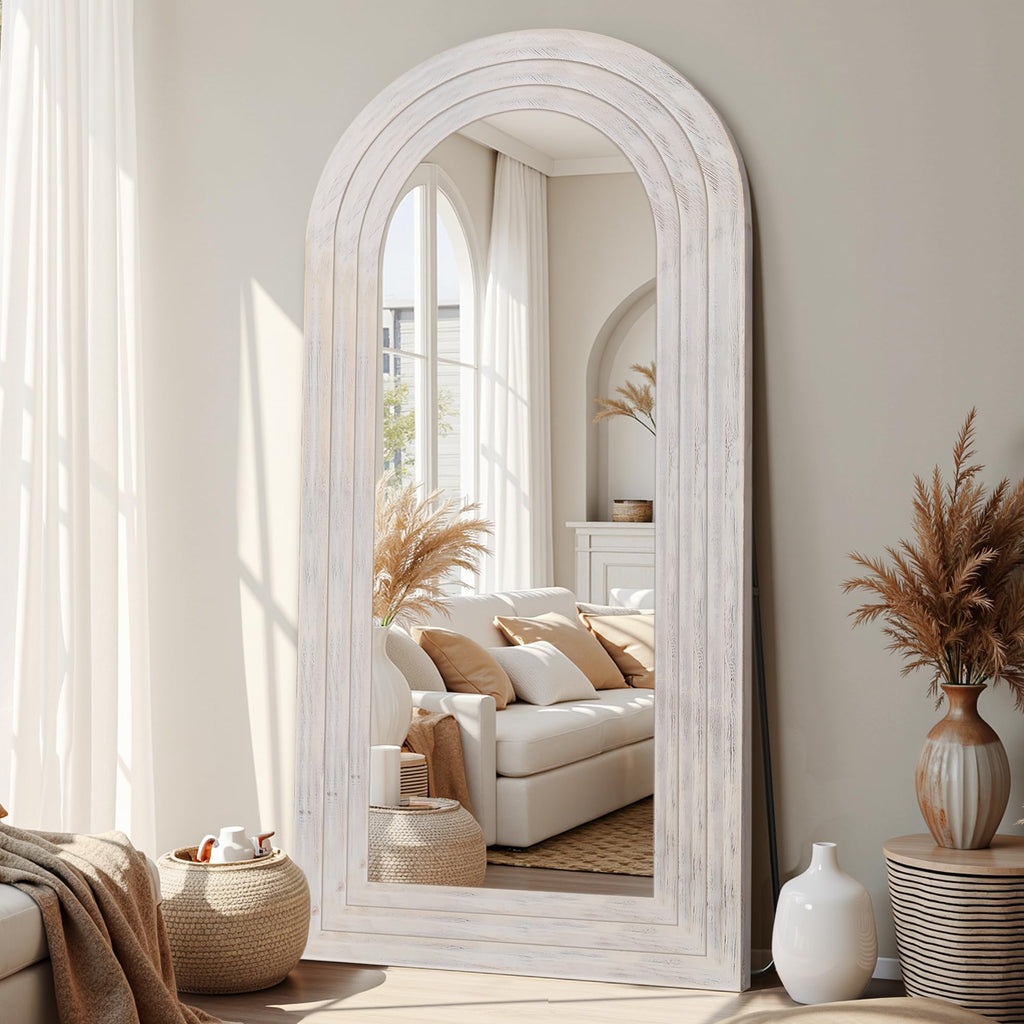 Full Length Mirror with Solid Wood Frame, 71"×32" Wall Mounted Oversized Floor Mirror with Stand, Leaning Standing