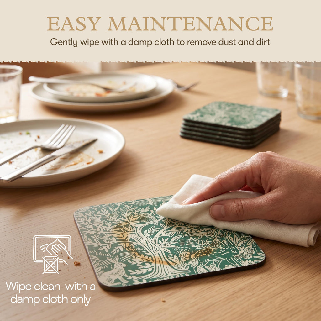 Tapestry Sage Cork-Backed Drink Coasters - Set of 6
