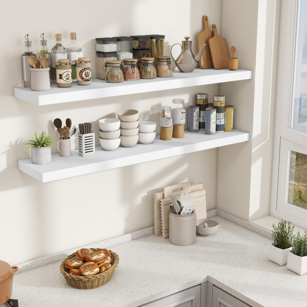 55 Inch Fireplace Mantel Shelf, 10 Inch Deep Shelves for Display & Wall Storage, Rustic Wood Wall Shelf, Extra Long