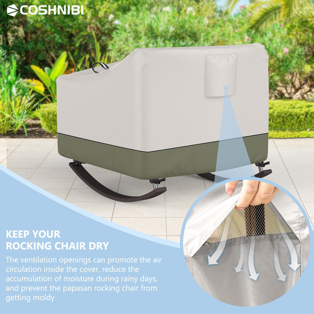 Outdoor Papasan Rocking Chair Cover, Heavy Duty Waterproof Rocker Cover, Fits for Rocking Chairs & Rattan Wicker