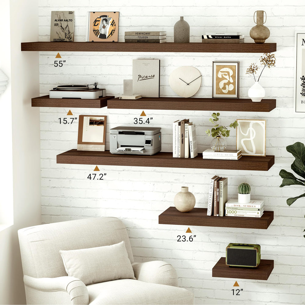 Deep Floating Shelves 36 X 12 Inches, Walnut, Set of 2