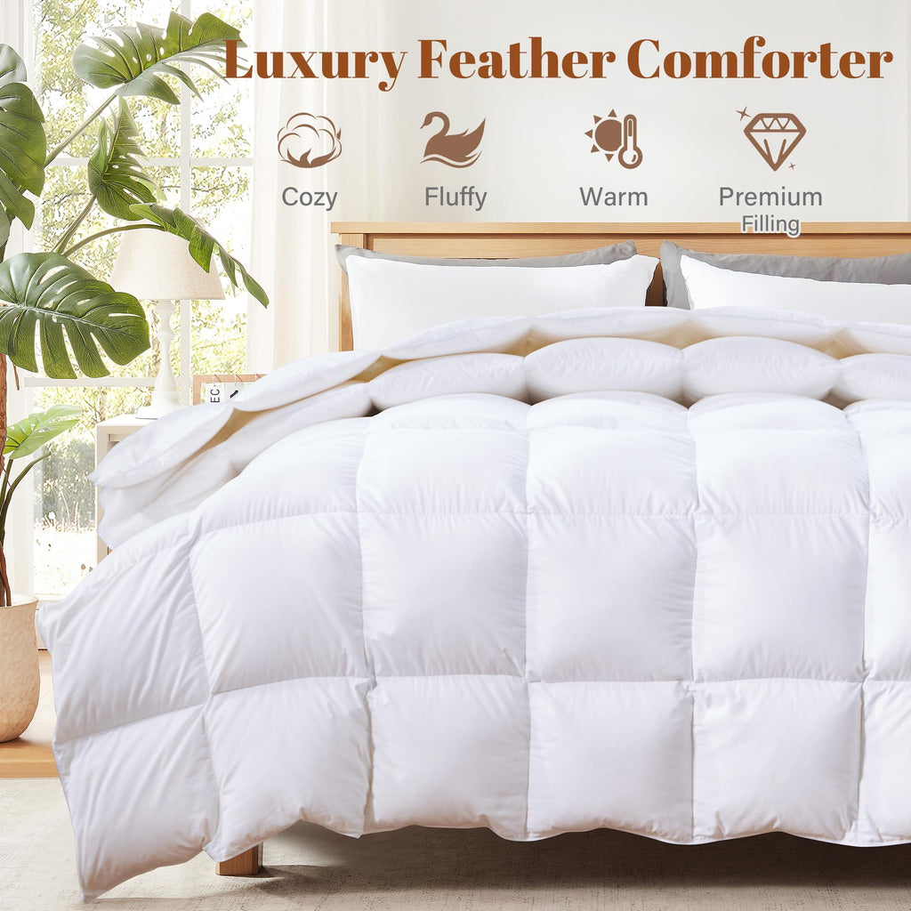 King Size Feather and Down Fiber Comforter Insert, 100% Cotton Cover