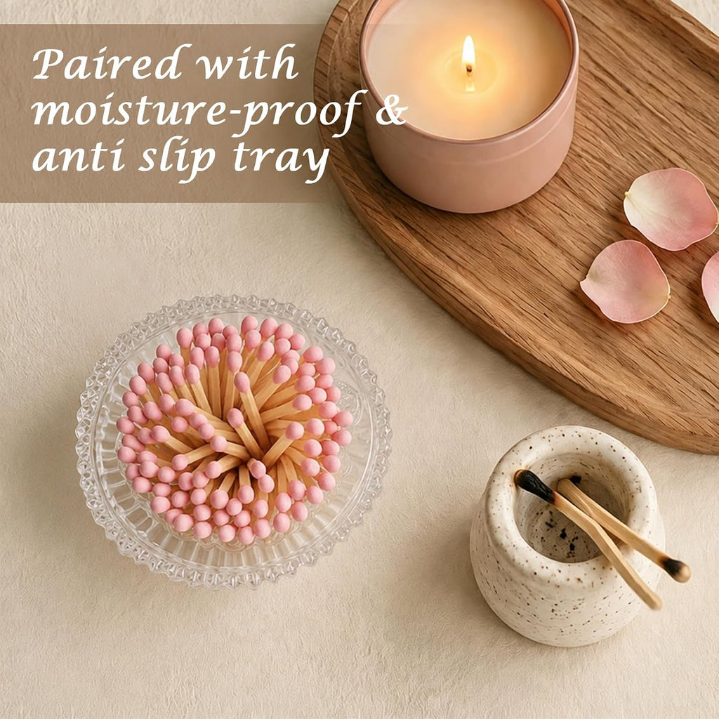 Glass Match Holder with Striker, Lily Shape Match Jar,Clear:Lily:1