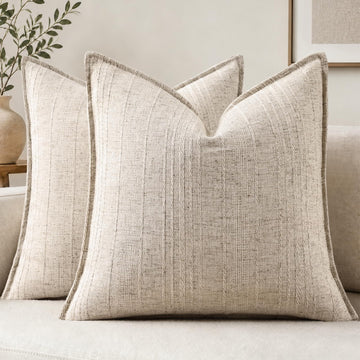 Christmas Light Khaki Linen Throw Pillow Covers 18x18 Set of 2