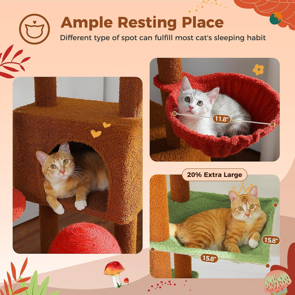 Floor to Ceiling Cat Tree, Height Adjustable 90.5-100.4'', Brown