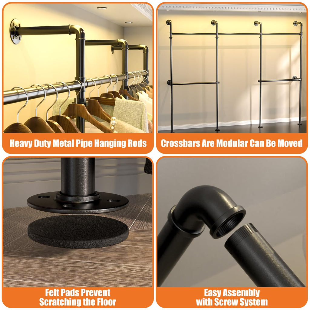 Industrial Pipe Clothing Rack, Reversible 9.85FT Clothes Rack