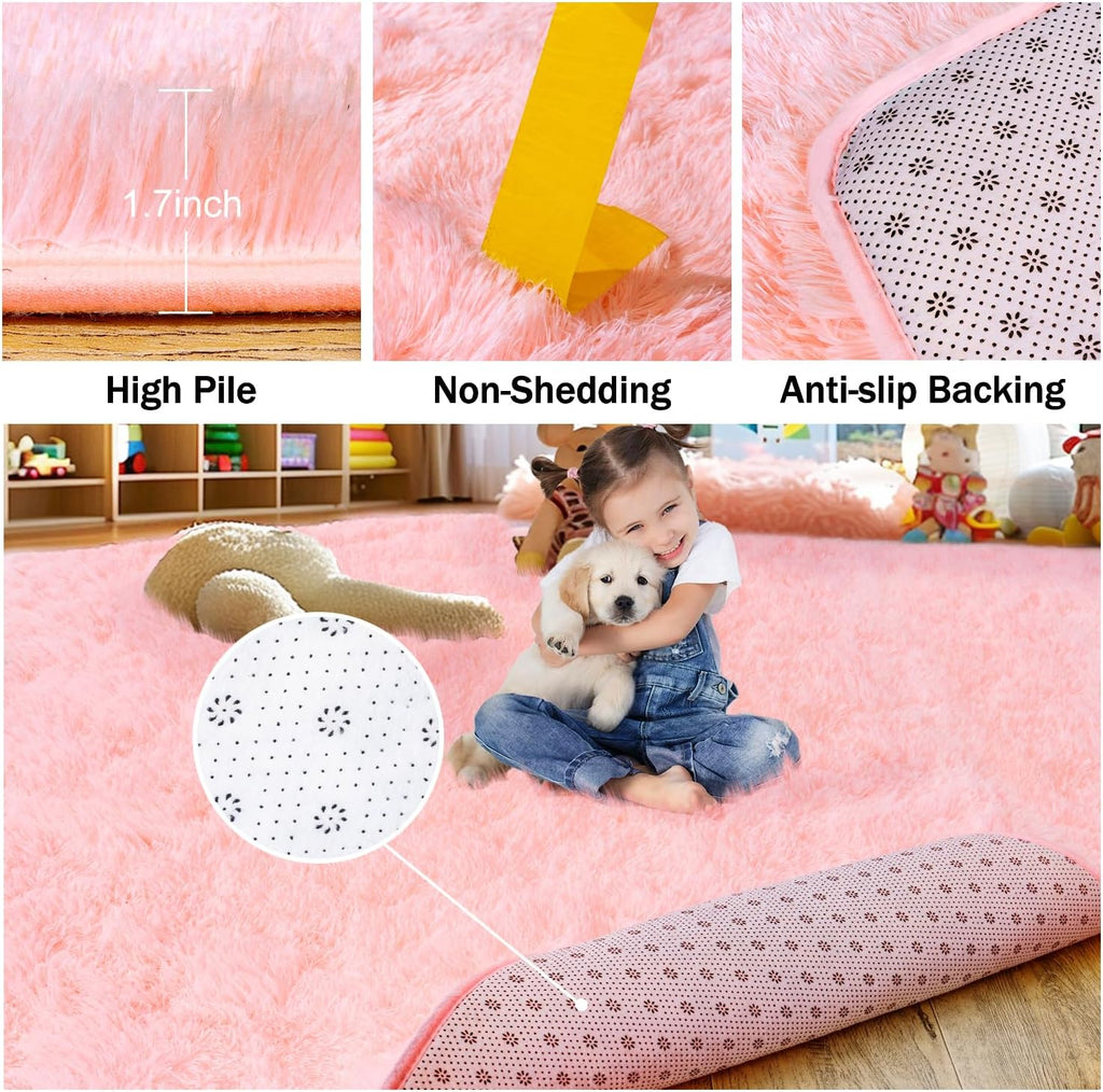Ultra Soft Pink Rugs 6x9 Feet, Fluffy Shag Area Rugs, Large Comfy Furry for Girls Kids Baby Room Decor Teenage Pastel