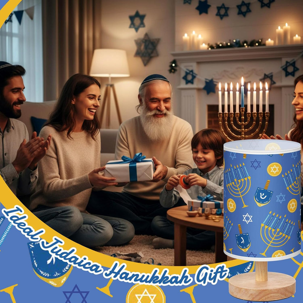 Hanukkah Table Lamp Wood Base Decorative Fabric Bedside Lamp