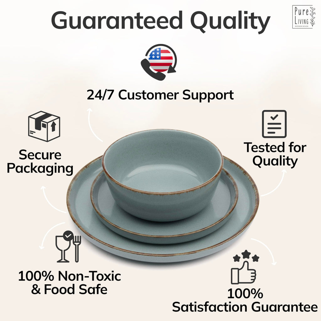 24 Piece Stoneware Dinnerware Set for 8, Handcrafted Plates and Bowls Set