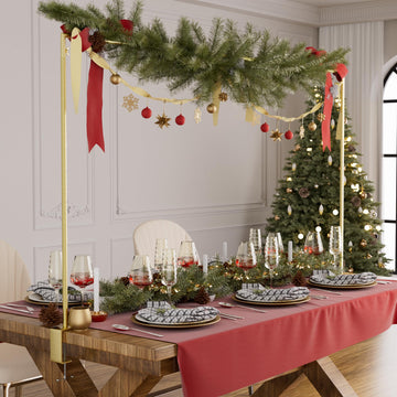 Over The Table Rod Stand with Clamps, Adjustable 32''-79'' Tall 32"-131" Length, Gold Table Arch Stand Metal Balloon