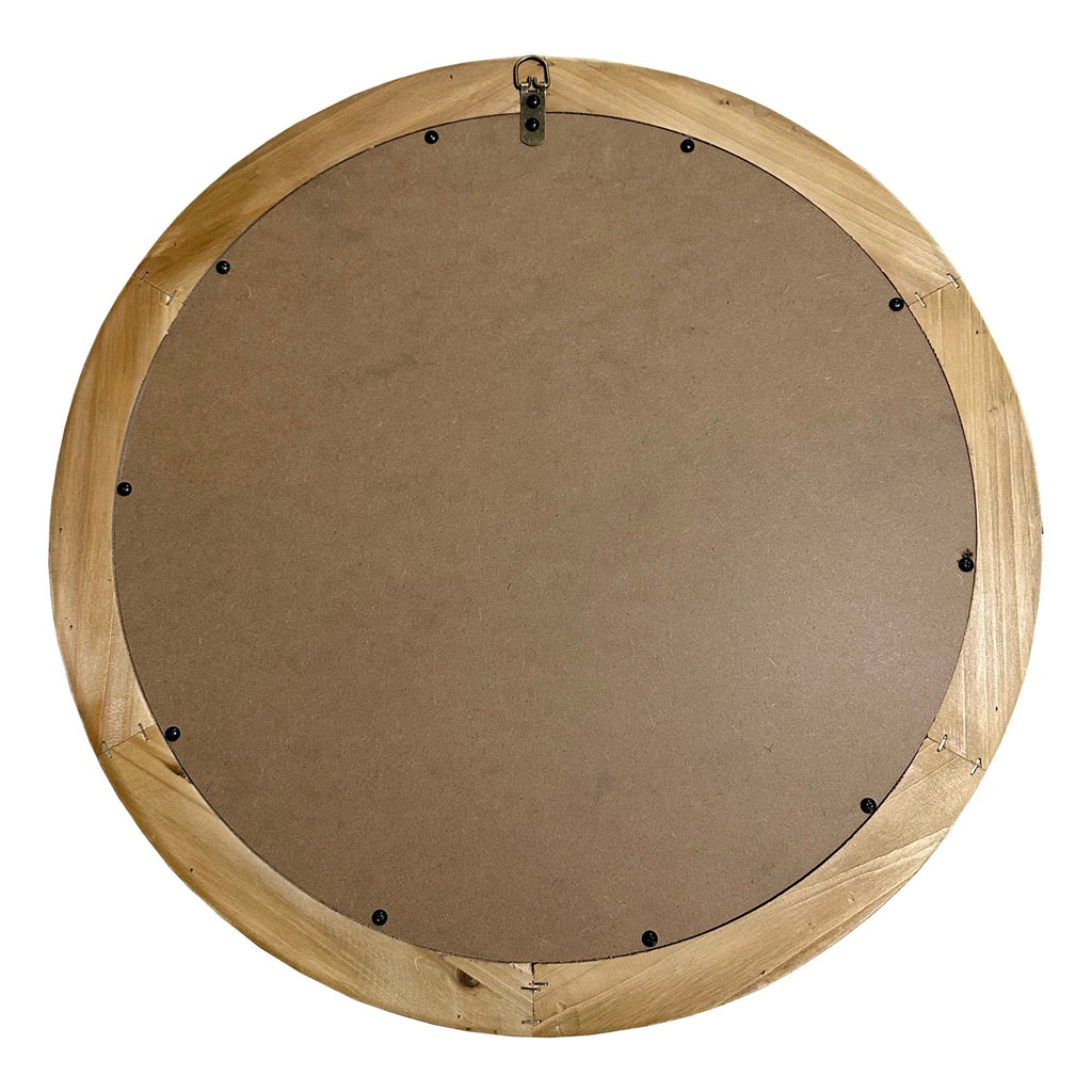 Rustic Round Wall 24 Inch Wood Circle Mirror with Beads, Decorative Farmhouse Mirror (White)