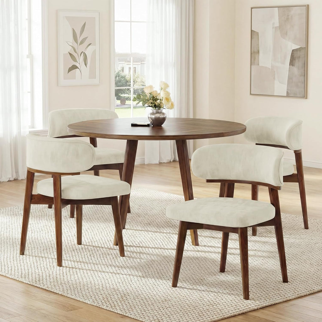 Dining Chairs Set of 4, Modern Upholstered Dining Chairs, Wooden Kitchen Chairs for Dining Room with Ergonomic Curved