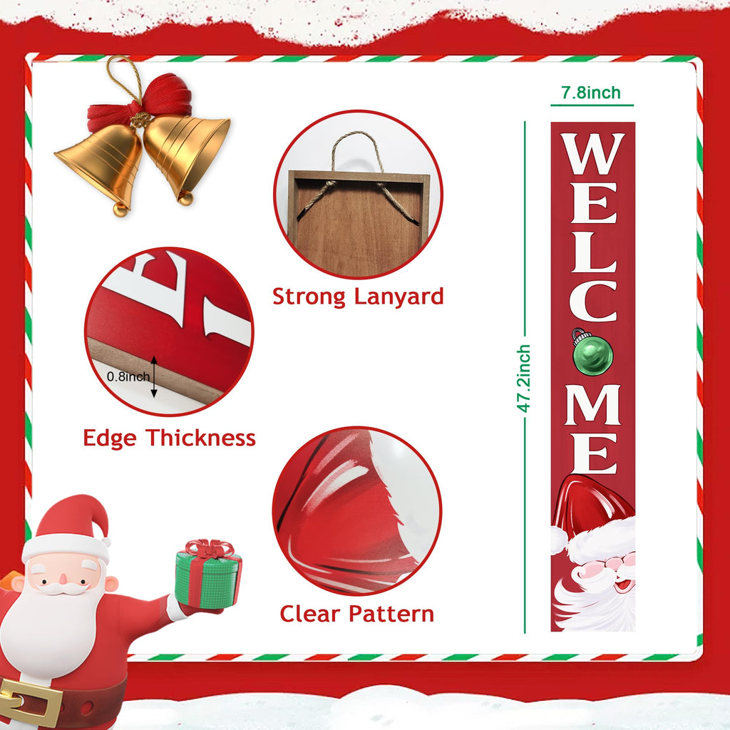 Christmas Welcome Porch Sign Decor Santa Wooden Hanging Sign Door Porch Standing Decorative Signs Plaques for Front