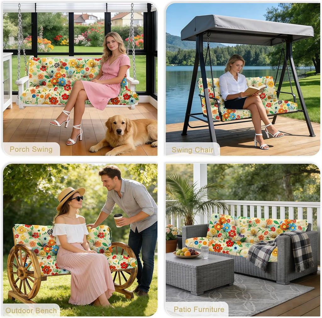 Porch Swing Cushions Outdoor 48 inch x 40 Waterproof Swing Cushions 3 Seater Replacement with Backrest & 8 Ties 5"