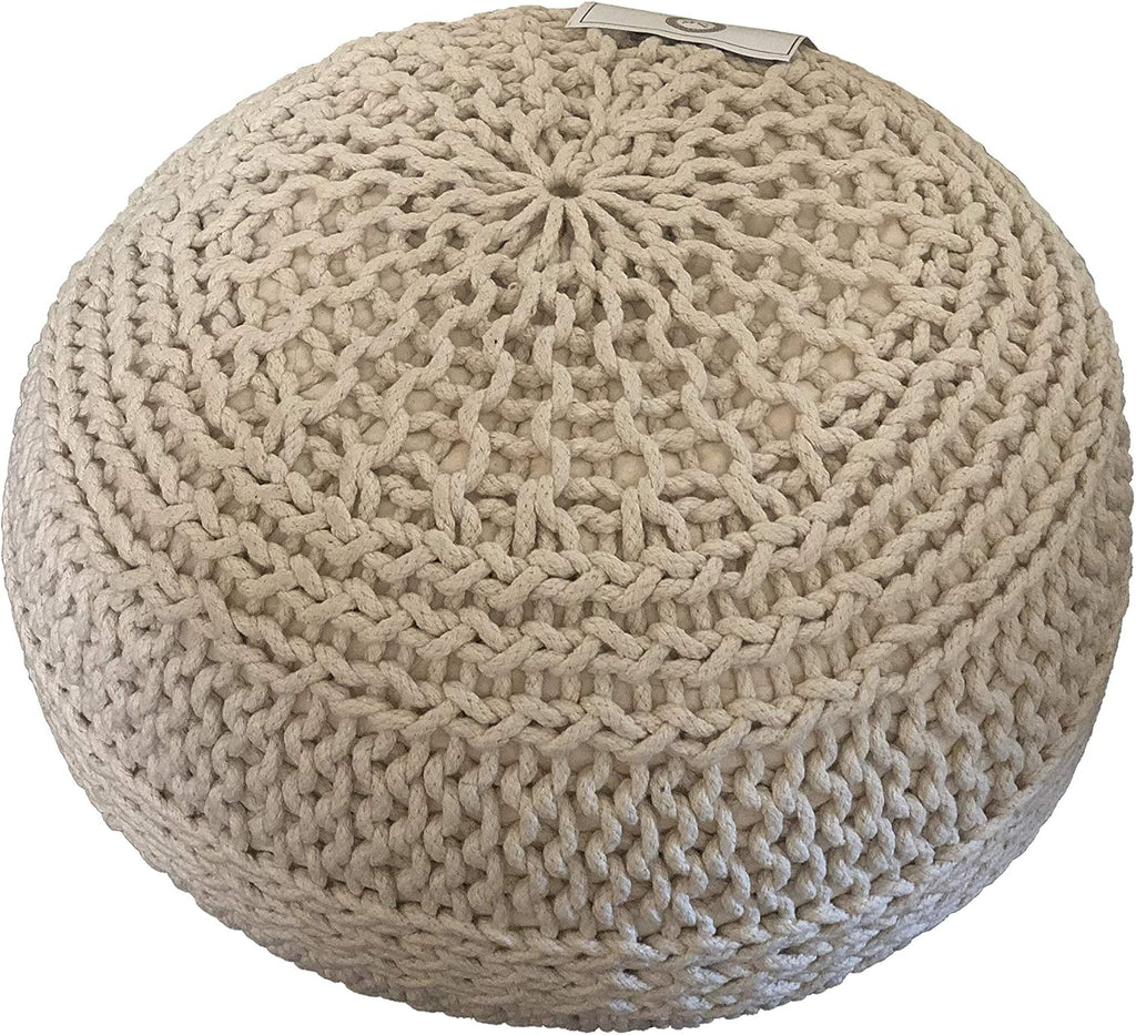 Home - Premium Luxury 100% & Handcrafted Cable Style Cotton Knitted Jade Comfortable Pouf, Ottoman, Footrest