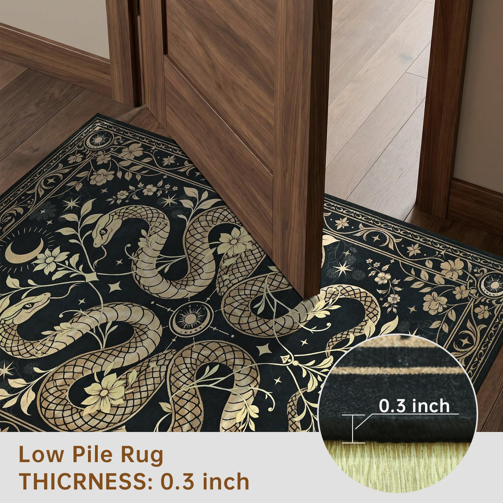 6x9 Washable Snake Rug, Gothic Large Carpet Black