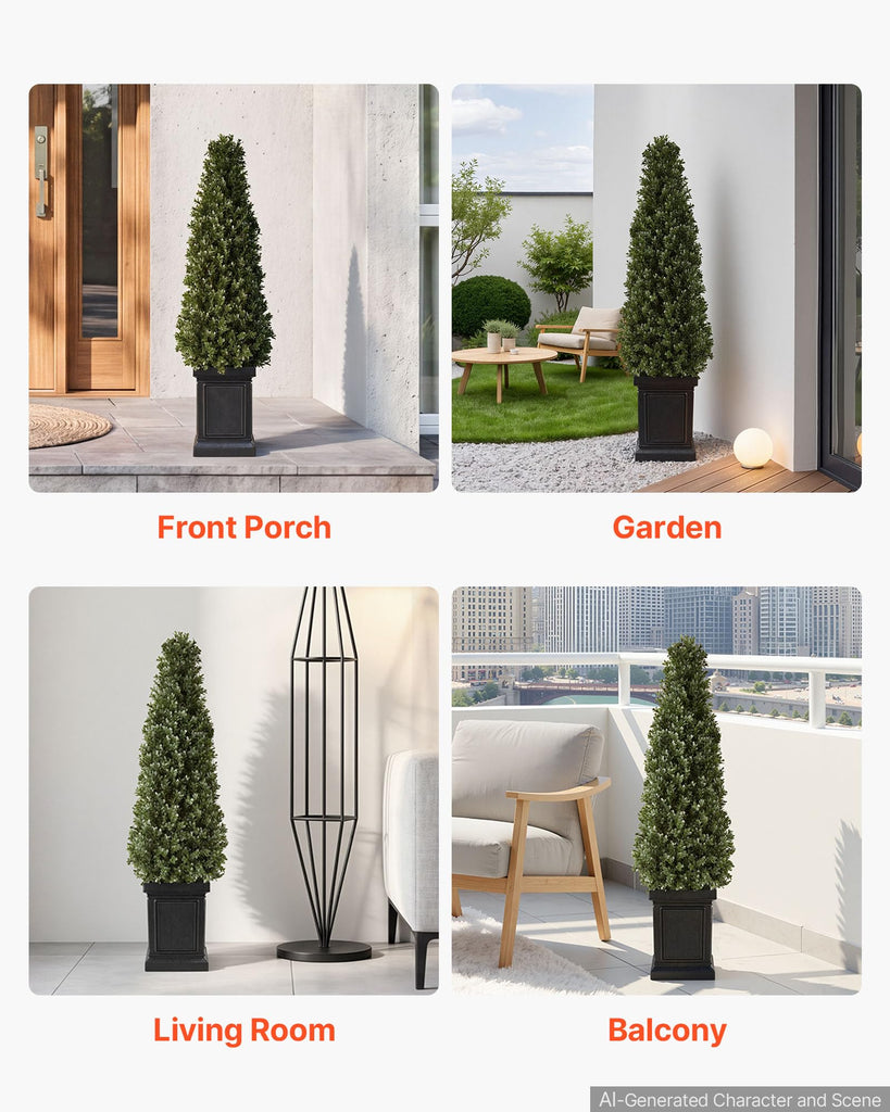 Artificial Boxwood Topiary 3.3 Ft Set of 2 with Sturdy Pot Greenery