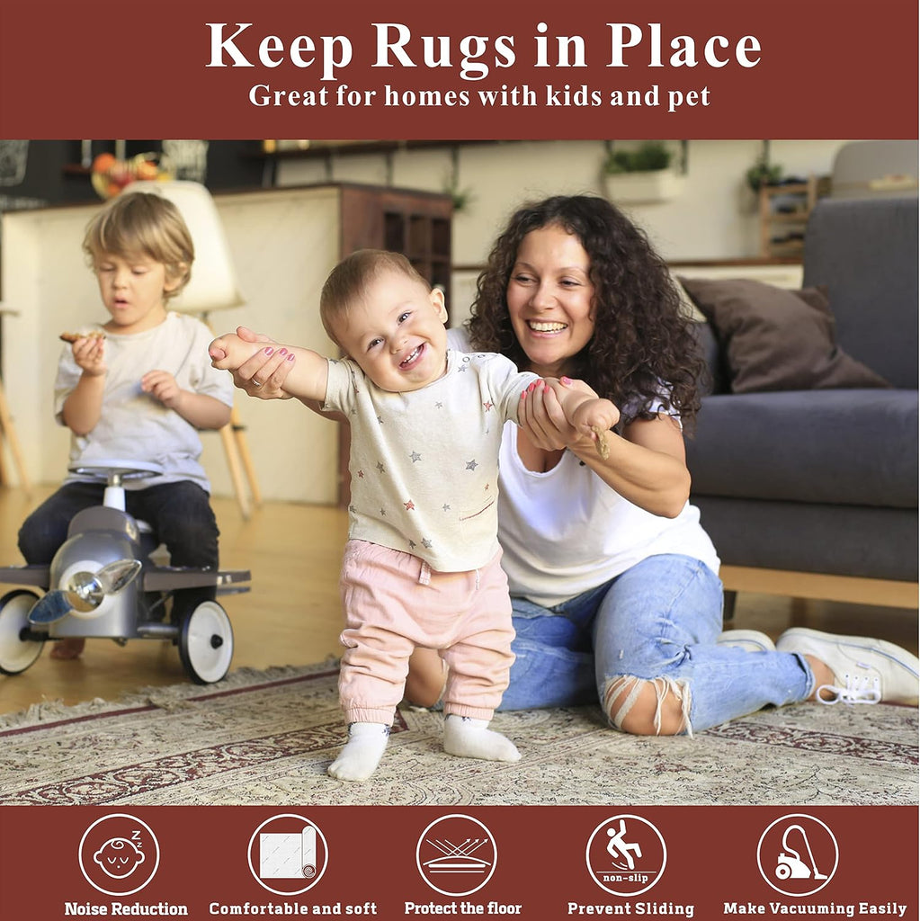 Non-Slip Area Rug Pad 5'x7', 1/3" Thick Dual Surface-Felt+Rubber. Premium Carpet Mat - Safe for All Floors