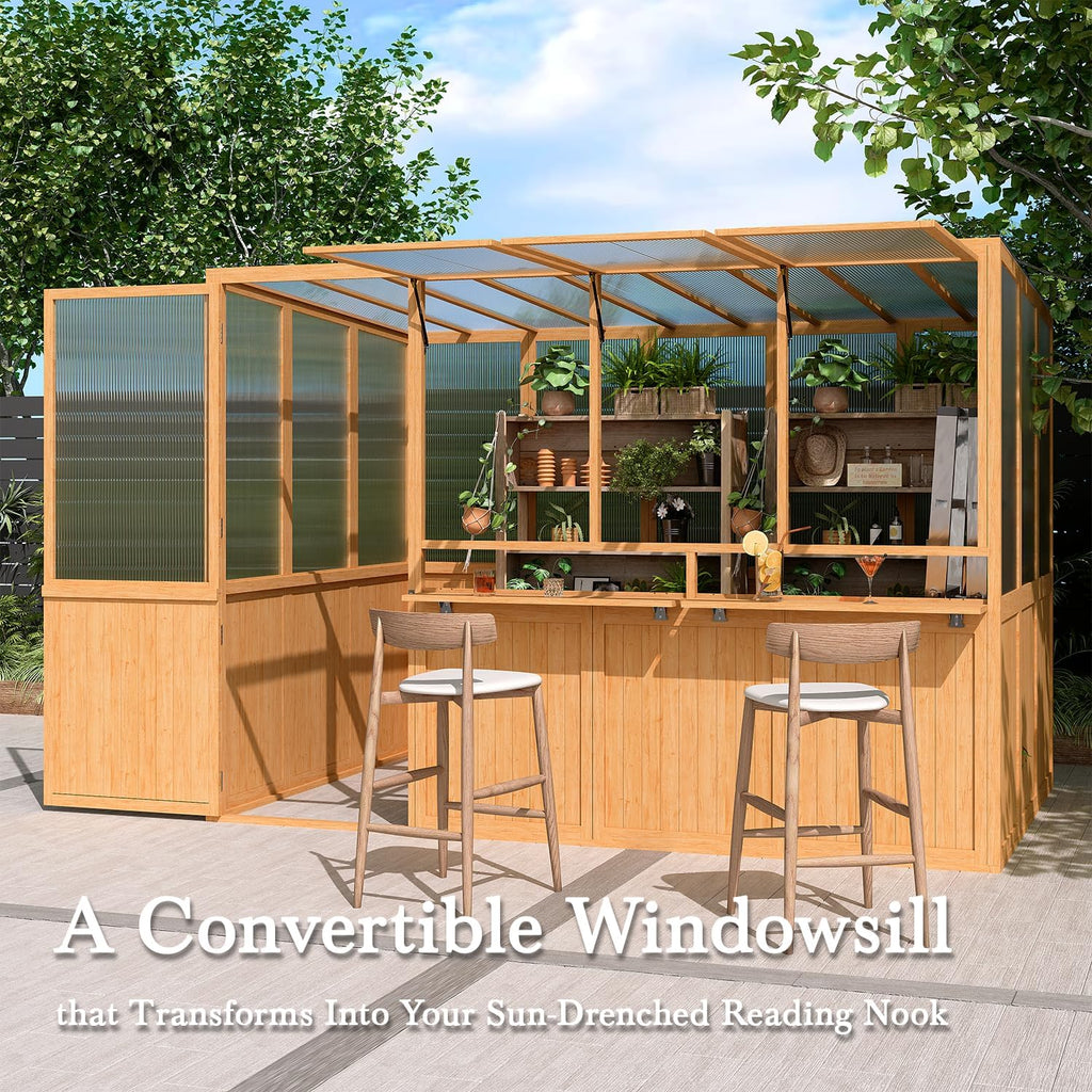 6x10 Ft Wood Greenhouse for Outdoors | Walk-in Lean to GreenHouse, Openable Window & Lockable Door, Reinforced Frame