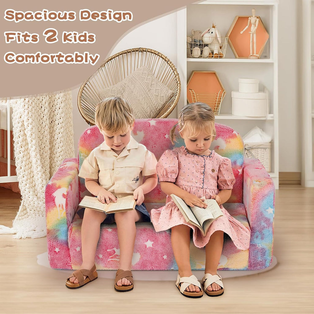 Extra Wide Kids Couch, Kids Sofa, Toddler Sofa, Glow in The Dark, in-1 Soft Toddler Couch with Blanket and Pillow