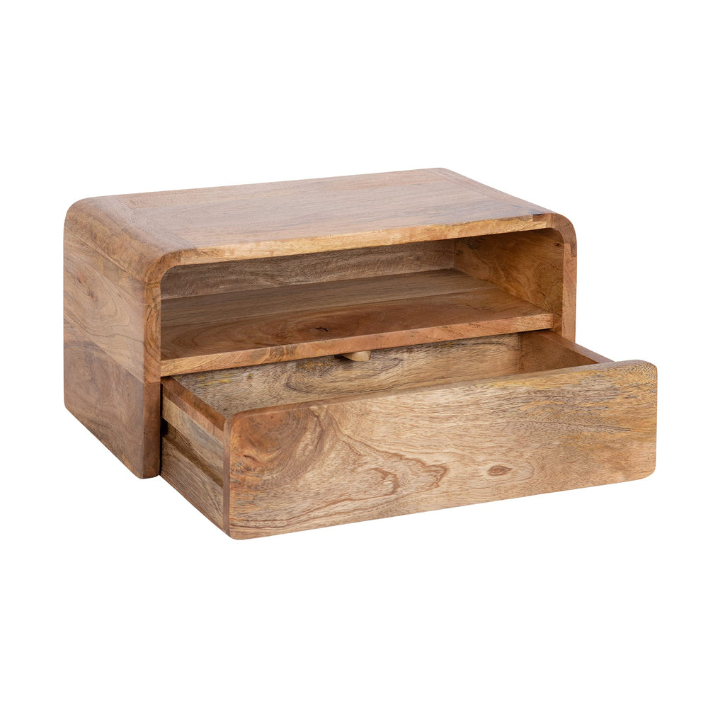 Kato Transitional Wood Floating Side Table with Drawer, 18 x 10 x 9, Natural Brown, Modern Wooden Floating Nightstand