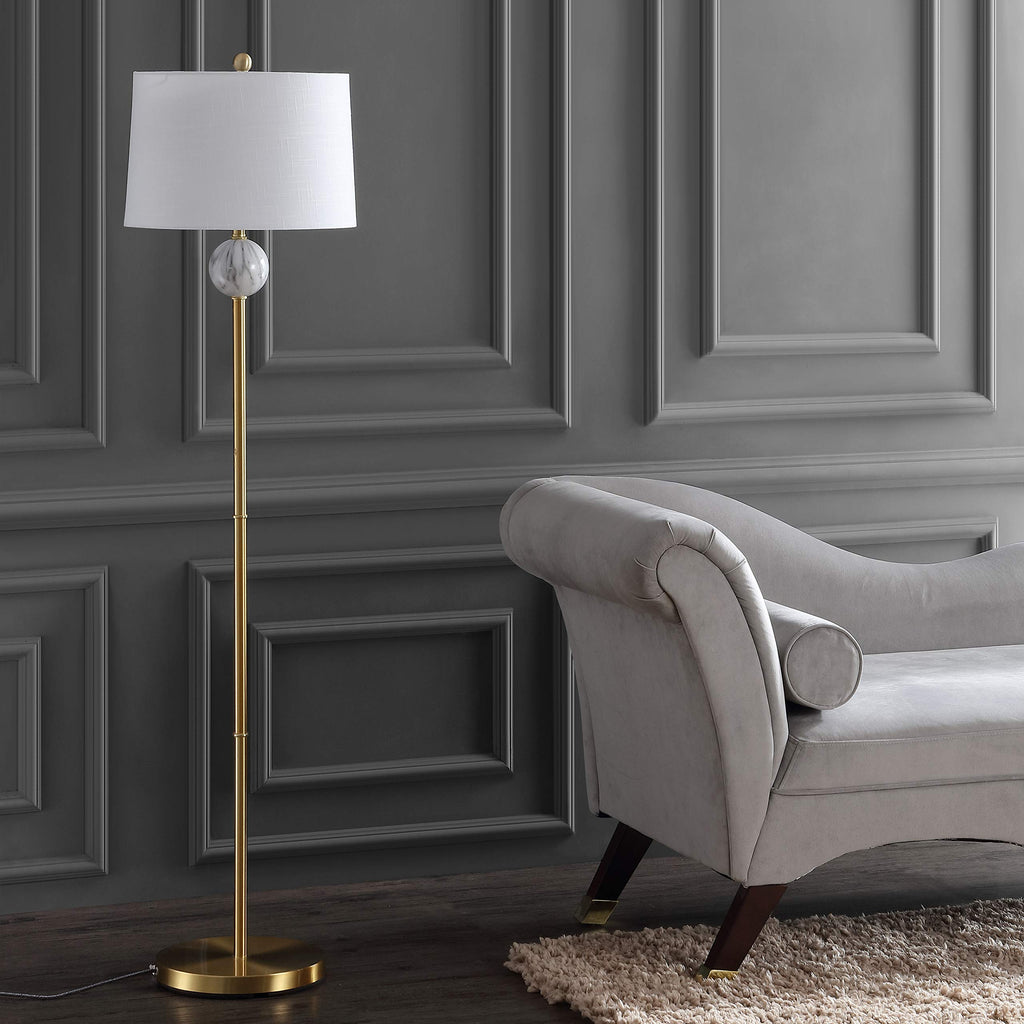 Vaughn 60" Modern Metal and Resin Floor Lamp, Brass Gold/White