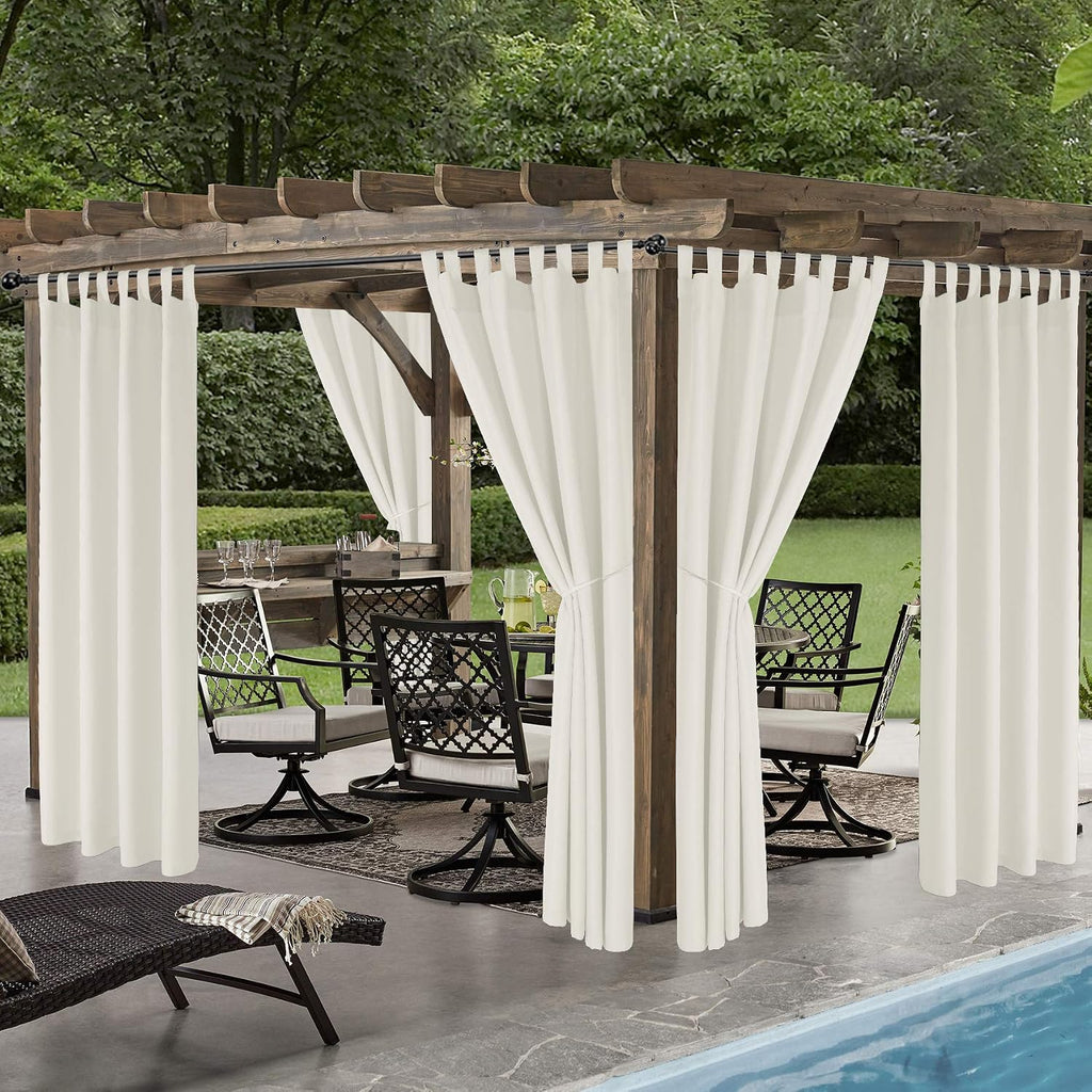 Indoor/Outdoor Curtains Waterproof Tab Top Patio Curtains | Sun Blocking Set of 2 Panels Thermal Insulated Curtain