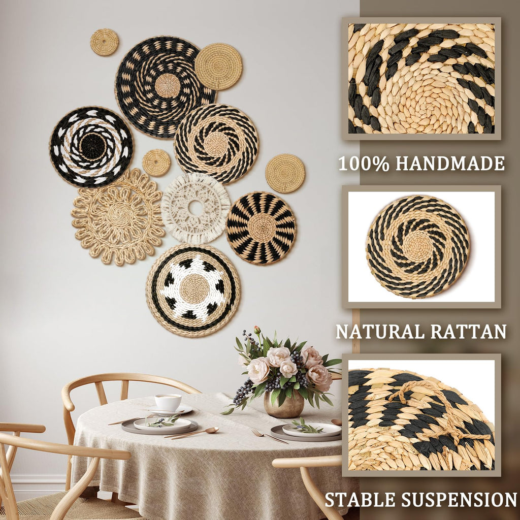 11 Pcs Boho Wall Basket Decor Woven Wall Hanging Art, Boho