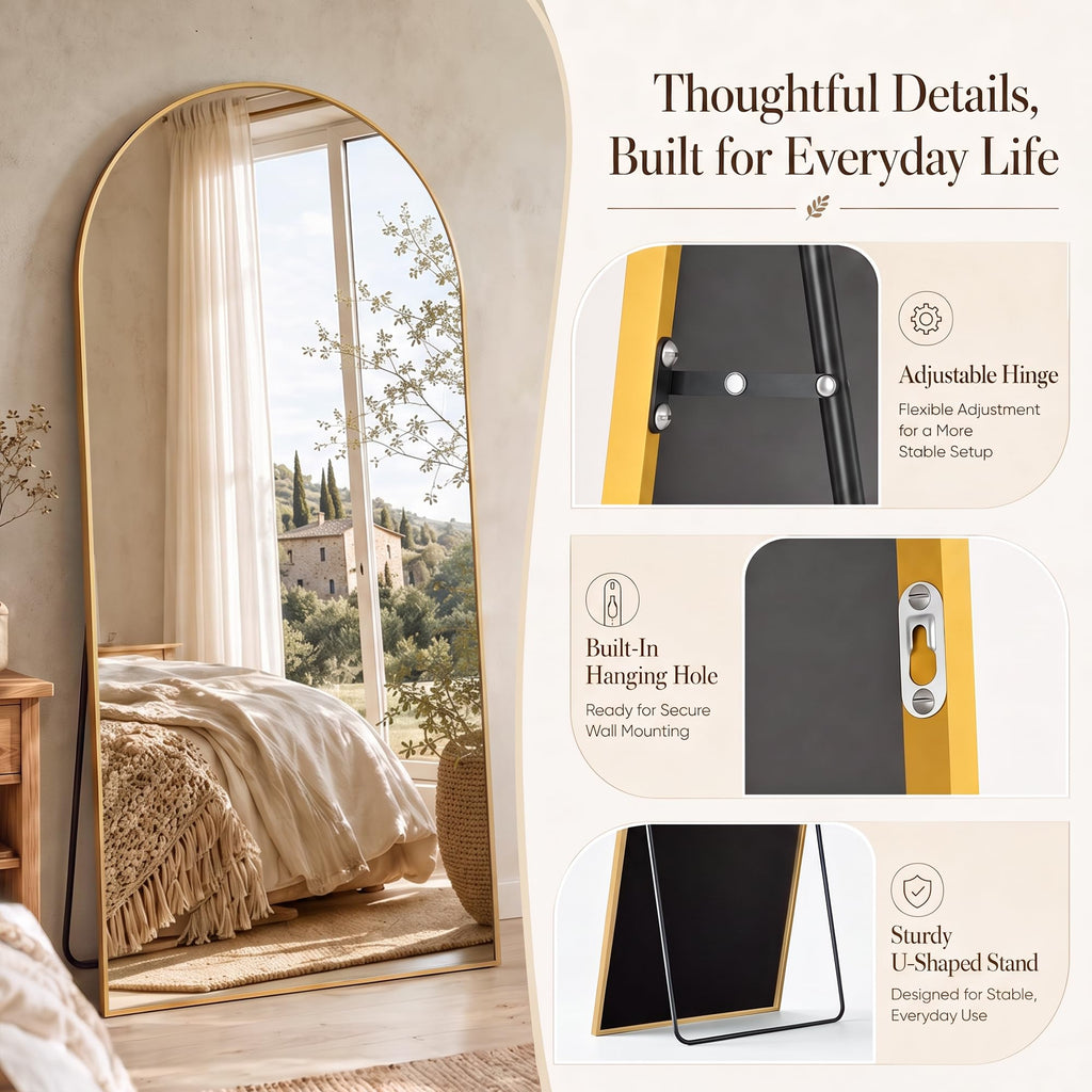 82"x44" Arched Full Length Mirror, Large Floor Mirror, Gold