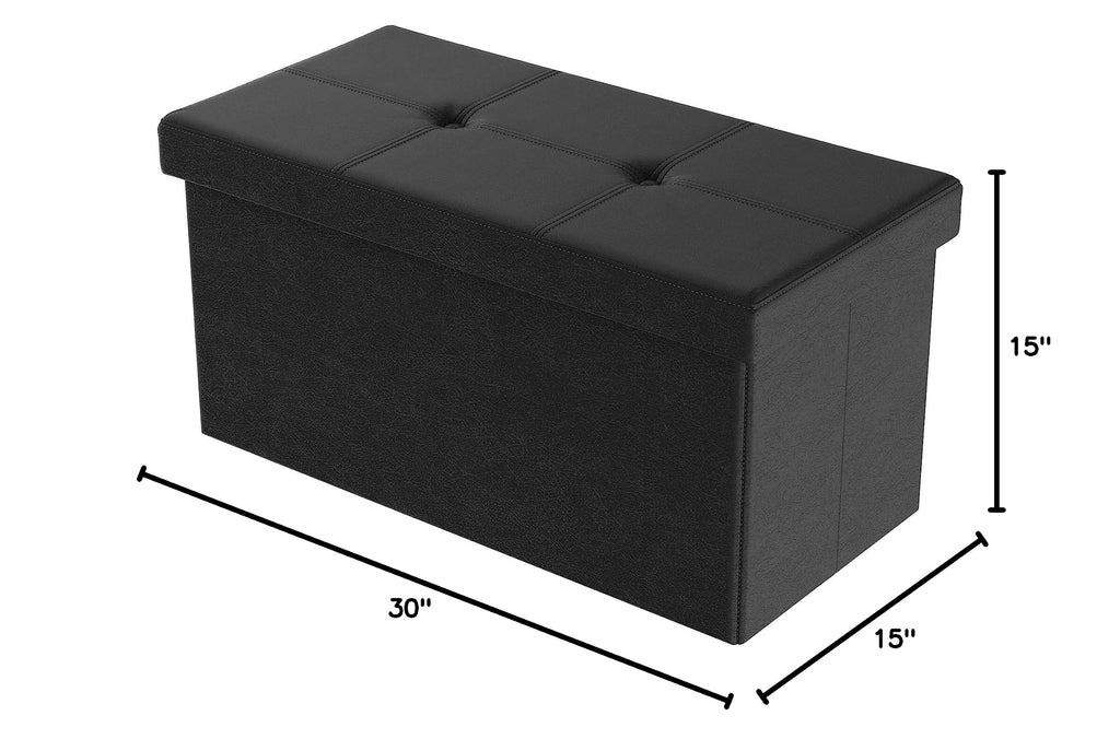 Storage Ottoman - 30-Inch Folding Faux Leather Footrest, Linen Chest, or Bench with Removable Bin by (Black)