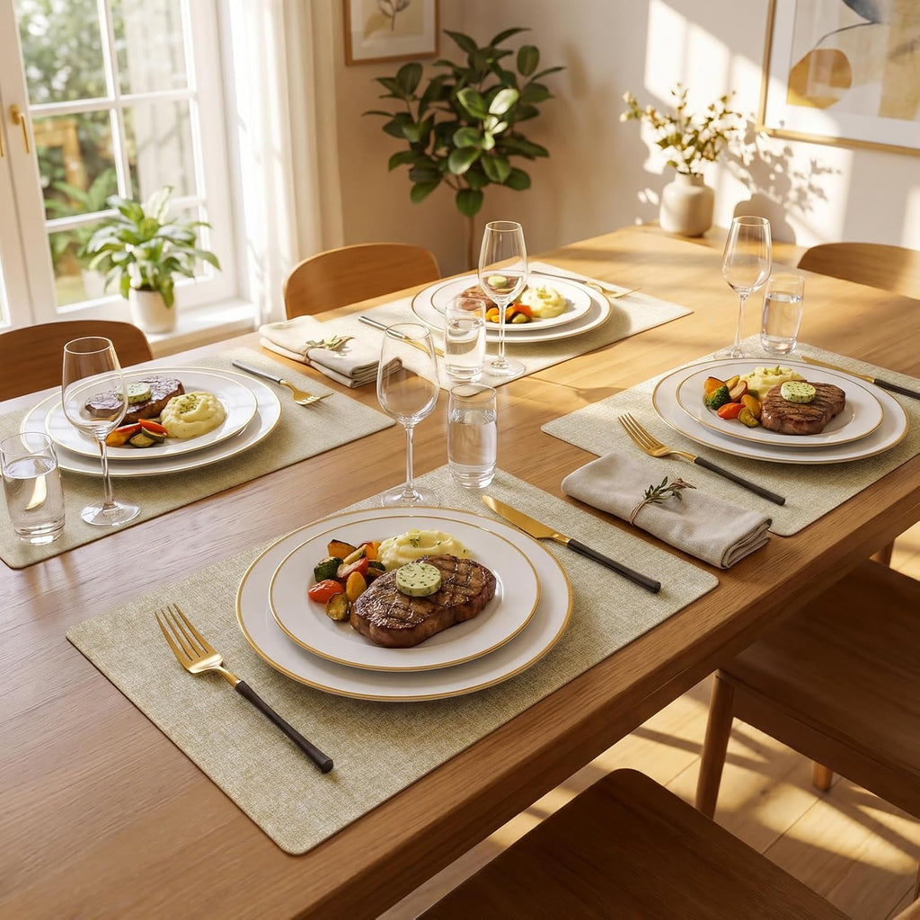 Faux Leather Vinyl Placemats, Beige - Set of 4