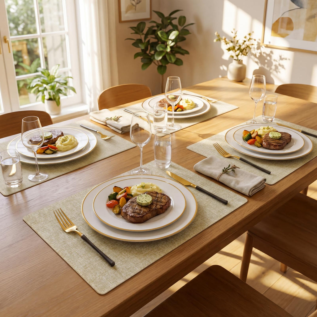 Faux Leather Vinyl Placemats Set of 8, Grey Flower