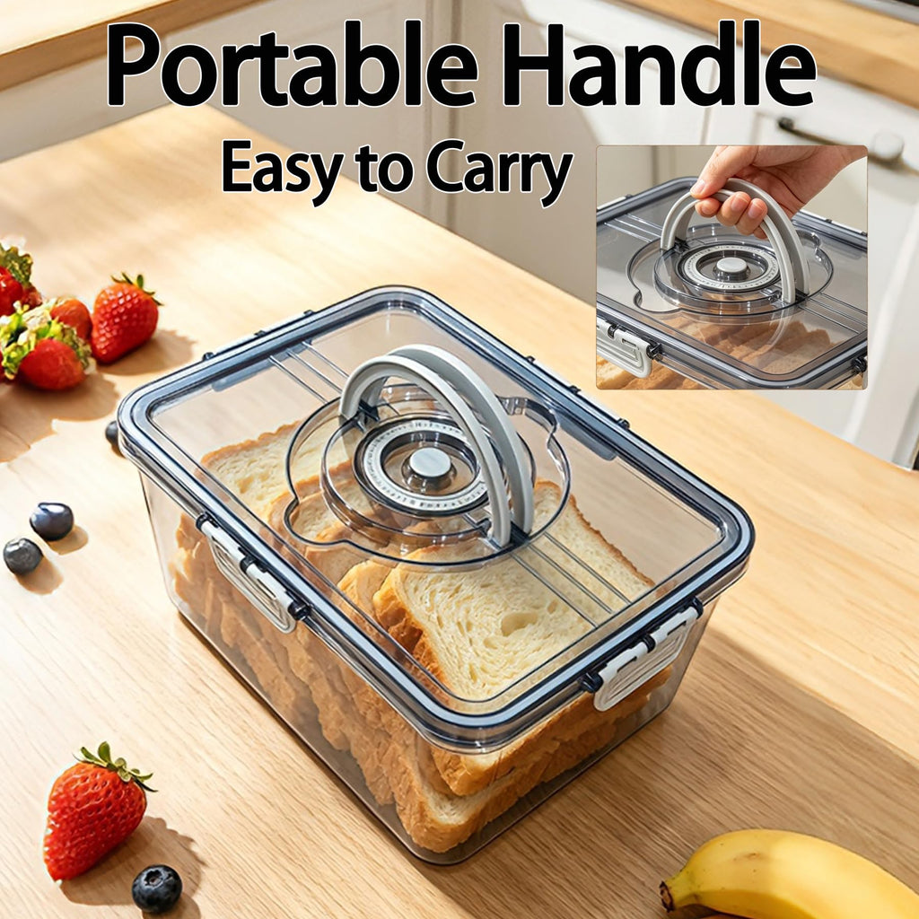 Bread Box - Large with Lid and Handle,Time Recording,Camping Travel Grey