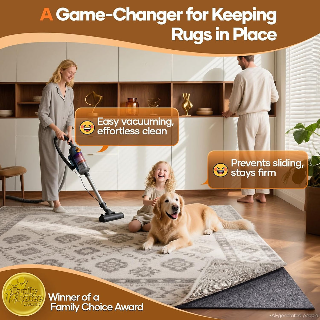 Non Slip Cushioned Rug Pad Gripper, Felt and Silicone Backing, 8 x 10 Ft, 1/4 inch Thick Carpet Liner Protector Mat - Set of 99